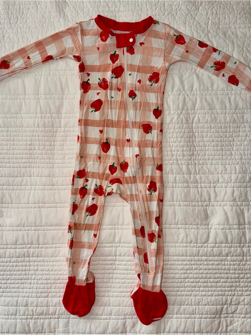 🍓Burt’s Bees Baby 18M Strawberry Gingham Organic Cotton Footed Pajamas